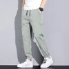 Men's Pants Men Sports Drawstring Elastic Waist Ice Silk Loose Ankle-banded Soft Breathable Pockets Streetwear Cargo Sweatpants