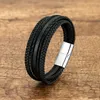 Charm Bracelets Black Red Multilayer HandWoven Leather Wrap Bracelets Vintage Style Charm Mens Bracelets Bangles Male Gift Wristband Jewelry 230814