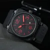2023 ساعة معصم الرجال أوتوماتيكية ساعة ميكانيكية الجرس البني جلد الأسود روس ساعات معصم متعددة الوظائف ستة غرز VM01
