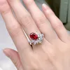 Cluster Rings Springlady 925 Серебряное серебро 7 9 мм Рубин создал Moissanite Gemstone Ring Свадебный коктейль для женщин