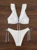 Kvinnors badkläder Kvinnors Micendy Scollop Sexig bikini Push Up Thong Bandage White Swimsuit Woman 2023 Bikinis Set Beachwear Two Piece