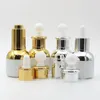 30ML Vuoto Ricaricabile di Lusso Bottiglia di Vetro Bianco Perla Olio Essenziale Cosmetici Vaso Contenitore Fiala con Pipetta di Vetro Contagocce Qpnjm