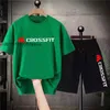 Mens Rastreeiros CrossFit Scorts Tsshirt Casual Cotton Fashion Suits 2 peças Sets Classic Comffy Plain Fitness Short Fitness Roupfits 230815