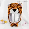 Caps Hats Children's Cartoon Hat Kindergarten Parent Children's Props Tiger Head Cover Plush Animal Hat Z230815