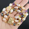 Strand 8 "3 rader Multi Color Cultured Keshi Pearl Amethst Hematite Armband