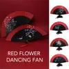 Decoratieve beeldjes 2 PCS Silk Fabric Hand Fan Antiek vouwen Chinees houten bamboe home party dans decor fans cheongsam