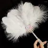 Dekorativa figurer Elegant fällbara fläkt Färgglada White Red Feather Handheld Chinese Hand Fairy Girl Dance Wedding Halloween Party