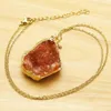 Pendant Necklaces Natural Raw Ore Stone Druzy Orange Irregular Onyx Agate Gilt Edge Stainless Steel Chain Necklace Charms Jewelry Gift 1Pc