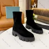 Monolith Knit Boots Designer schoenen Enkle Boot Women Haakplatform Bootjes Fashion Classic Vintage Suede Suede Leather Lederen dikke hielschoen