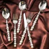 Dinnerware Sets Pearl Silverware Set For 4 Spoons Knives & Forks 18/10 Stainless Steel Flatware Cutlery Hammered Steak Knife LL