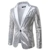 Men s Suits Blazers Shiny Sequin Suit Jacket Stage Performance Coat White Silver Blue Red Purple V Neck Single Button S M L XL XXL 230815