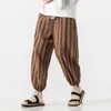 Herrenhose Japanisch Lose Jogger Streetwear Leinen Harajuku Stil Jogginghose gestreiftes Taschenbein 5xl