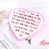 Studörhängen WLP 36Pairs Metal Rhinestone Bow Heart Geometric Piercing Set Women Girl Simple Korean Fashion Earring smycken