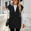 Women's Vests Woman Casual Pink Loose Denim Hooded Tank 2023 Autumn Girls Solid Oversized Sleeveless Jacket Female Soft Jackets