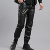 Calça masculina masculino de couro falso de couro casual Pu calças 2023 cintura elástica Black Jogger