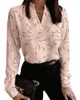 Kvinnors blusar V-ringning Långärmad skjorta kontorskedja tryckt vanlig färgfjäder och sommarnyhet blusas mujer elegantes y