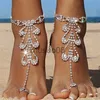 Anklets huitan Hot Trend Rhinestone Toe Loop Anklet For Women Silver Color/Gold Color 1 Piece Cz Ankel Belet Barefoot Foot Jewelry J230815