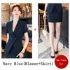 Tvådelt klänningskvalitet Sommartunna Womens Pencil kjol Blazer Set Outfits Korean Female Formal Business Office Ladies Work Jacket