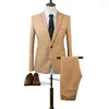 Men's Suits Men Slim Fit Pants Set Stylish Business Suit Lapel With Pockets For Spring Autumn Office Solid Color