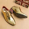 Dress Shoes Gold Men's Casual Derby Laceup Breathable Handmade Pu Leather Mocasines Hombre Size 38 230814