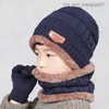 CAPS HATS 2019 Children's Sticked Hat and Scarf Glove Set Boys and Girls 'Winter Warm Plush Hat 3-Piece Set Children's Outdoor Ski Hat Solid Scarf Z230815