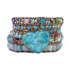 Bracelets Charmet Premium Classic Heart Shape Wrap W Mix Stone Jaspers Beads Pulsera de hilos Joyería Bijoux Dropship 230814