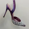 Slingback stiletto häl klänningskor stor partikel strass ihålig ut pekade tåpumpar fest kvällskor kvinnors lyxdesigners höga skor 35-41 med låda