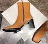 Дизайнерский ряд кожаный высокий каблук Martin Boots for Women осенью и Winternem Square Square Head Side Lear Thin Thin Heel Heel Hpuo