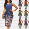 Casual Dresses Elegant A-Line Dress for Women Round Neck Sleeveless Print Flowers Sexig Slim Skirt Halloween Party Purim Outfits 5xl