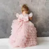 Girl Dresses Pink Simple Flower Ball Gown Tulle Tiers Lilttle Kids Birthday Pageant Weddding Gowns