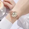 Femmes lumière luxe mode tempérament cadran rond simple échelle numérique maille en acier inoxydable avec montre à quartz montre de luxe cadeaux