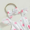 Girl's Dresses Infant Baby Girls Summer Casual Romper Dress White Flying Sleeve Floral Print Romper Jumpsuit with Bow Headband R230815