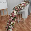 Decoratieve bloemen Wit Rose Hydrangea Large Ball Artificial Green Plants Bloemrij Runner Wedding achtergrond Decor Floral Wall Party Props