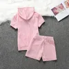 SUSuit da donna Outfit estivi per Women 2023 con cappuccio a maniche corta e pantaloncini a due pezzi Silver Pit Strip JC