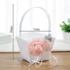 Elegante cesta de flores de casamento e travesseiro de anel com rosa rosa design romântico zz