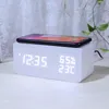 Desk Table Clocks Digital Clock Wooden Alarm Wireless Charging for Bedroom LED Display Thermometer Humidity 230815