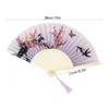 Dekorativa figurer Ancient Japanese Hand Fan Chinese Silk Fans Bamboos Folding Antiquity With tofsels For Teens