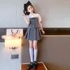 Kläder sätter barnflickors kostym sommarklänning 2023 Koreansk version av utländskt mode Big Child Spliced ​​kjol tvådelar trend