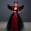 Flickor klänningar barn Royal Costume Set för Girls Halloween Dress Up Party Clothing Kids Gothic Devil Queen Gown Tutu med Wing 230814