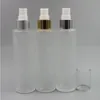 120 ml leere Frostglas-Spray-Feinnebelflasche 4 Unzen nachfüllbarer runder Glas-Creme-Pumpspender Gold-Silber-Kragen mit Aluminium-Sprühgerät Lbjb