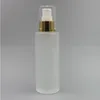 100ML Empty Frost Glass Spray Fine Mist Bottle 34Oz Refillable Round Glass Cream Pump Dispenser Gold Silver Collar with Aluminum Spray Nmqr