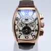 Genève luxe lederen band Tourbillon Mechanical Men Watch Drop Day Date Skeleton Automatische mannen Kijkt geschenken Franck Mulle219P