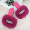Slippers Flip Flops Sandals Fluffy Slippers Women 2021 Crystal Outdoor Summer Plush Real Fur Shoes Sliders Female Jelly Sandals X230519