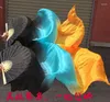 Scene Wear Real Silk Belly Dance Fans 1Pair/2st Handmade färgade långa fan kinesiska folkslöjor med svart handtag