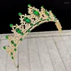 Hårklipp 2023 version av Barock Green Jewel Crown Headbonad Bride Jewelry Wedding Bankett Birthday Headband