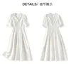 2023 Summer White Solid Color Borderydress Camiseta corta Vestidos casuales Midi Midi W3L043101