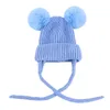 Gorro de malha de bebê de inverno com pom duplo pom recém -nascido bonit de calça sólida chinelos chapéus fofinhos bola de cabelo quente chapetes de crochê grorros