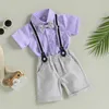 Clothing Sets 0-18M Infant Baby Boys Gentleman Clothes Sets Bowtie Short Sleeve Button Romper and Straps Shorts 2Pcs Suit