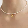 Pendant Necklaces Minar Trendy Golden 26 Letter 4mm Shell Imitation Pearl Beads Chain Chokers For Women Party Daily Jewelry