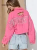 Giacche da donna Giacca di jeans Donna Risvolto Manica lunga Foro Nappa Dritto Rosa Top Autunno Cotone Vintage Casual Streetwear Cappotto Donna 230815